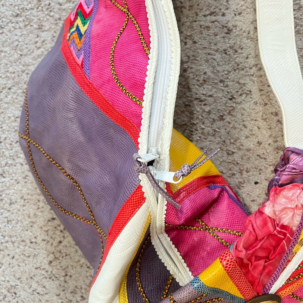 Colorful Patchwork Extra Large Shoulder Sling Lea… - image 11